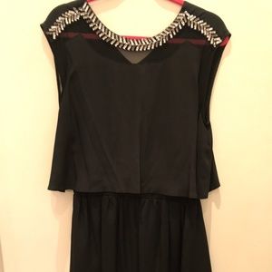 Madison Marcus Black Silver Beaded Silk Dress